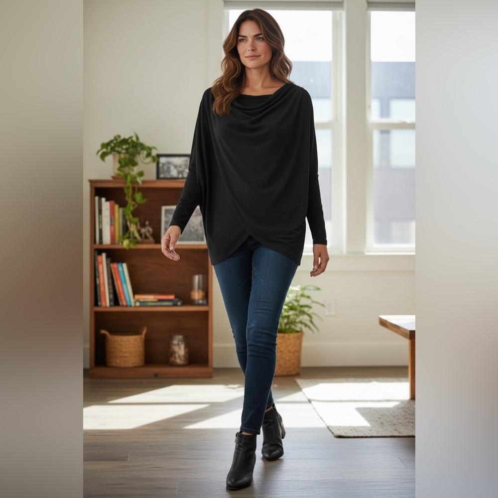 Athleta Draped Oversized Long-Sleeve Women's Top in Black! S/M - Picture 12 of 12